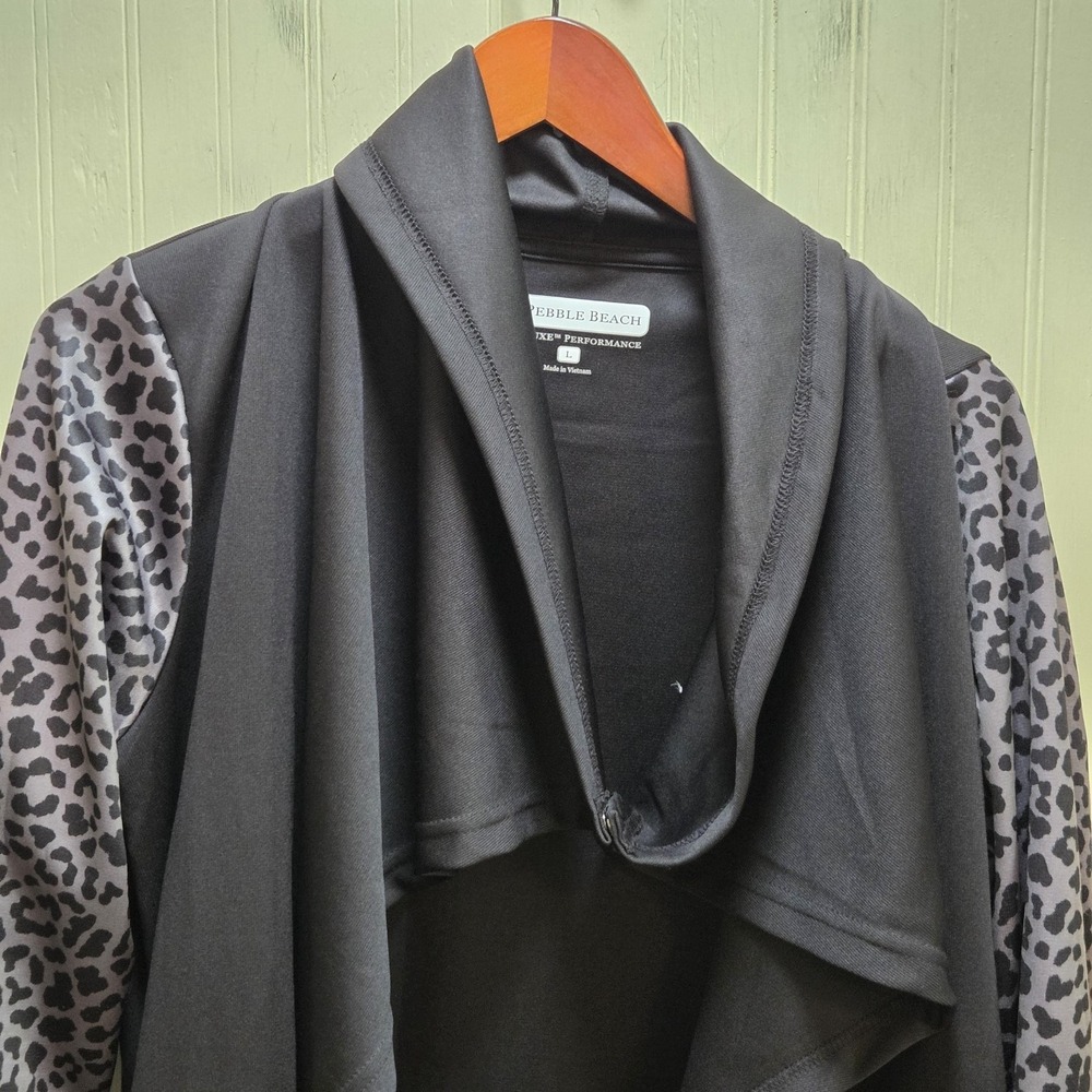 Pebble Beach Jacket Womens Large Black Animal Print Dry-Luxe Performance Golf
